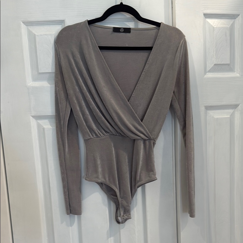 Elegant Gray Wrap Bodysuit